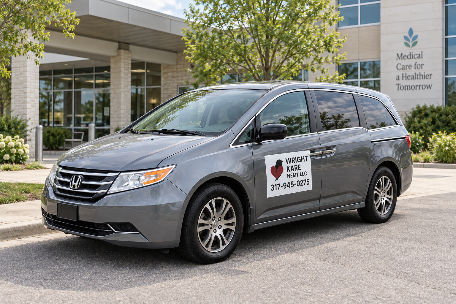 Wright Kare branded gray medical transportation minivan