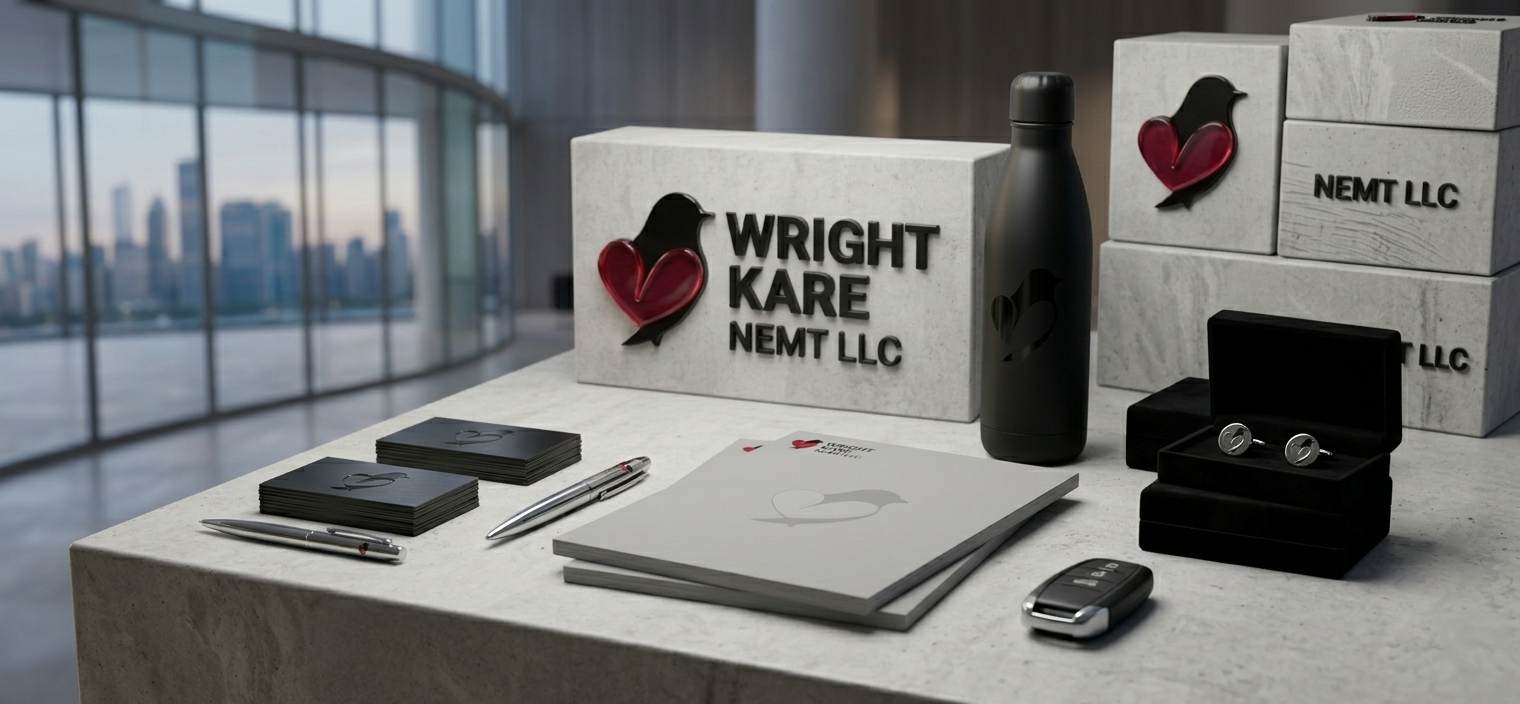 Wright Kare branded stationery and business materials